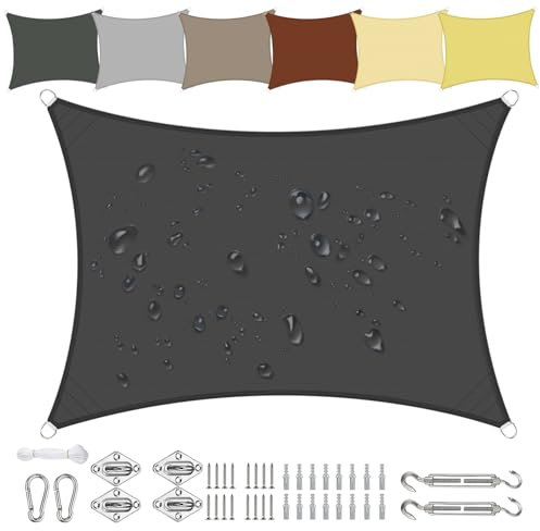 Sonnensegel Wasserdicht Quadrat 6x6m aus PES-Polyester 95% UV-Schutz Witterungsbeständig Reißfest in Vielen Größen und Farben mit Befestigungsset für Terrasse Garten Balkon-Anthrazit