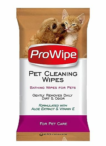 ProWipe Pet Wipes, Dog Wipes, Cat Wipes, Wipes for Pets with Aloe Extract & Vitamins, Perfect as Eye, Ear Wipes, for Bums, Suitable for Puppy, Kitten, Dogs and Cats, 1 Pack - 40 Count