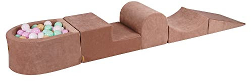 MEOWBABY Schaumstoff Bausteine Kinder - Bausteine XXL aus Schaumstoff mit Bällebad und 100 Bälle für Kinder - Baby Softbausteine zum Klettern, Samt, Beige
