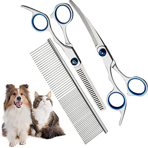 BDSHUNBF 3PCS Hunde Schere, Gebogene Schere, Hundeschere Fellschere Für Hunde Katze, Fellschere Hunde für Haustier Haar Fellpflege für Hunde und Katzen