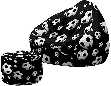 Treer Bean Bag Chairs Adult with Footstool Without Filling, Bean Bags Storage for Kids and Children Lazy Sofa Beanbag NO Stuffed for Living Room, Bedroom (100x120+20x30cm,Graffiti Football 6)