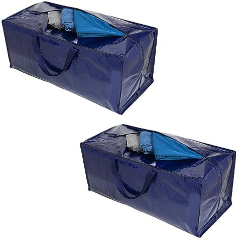 VENO 87 Liter extra große Umzugstaschen mit Rucksackgurten, Umzugshelfer, starke Griffe und Reißverschlüsse, Kleideraufbewahrung, Wäschesäcke, wiederverwendbar und nachhaltig (Blau, 2er-Pack)