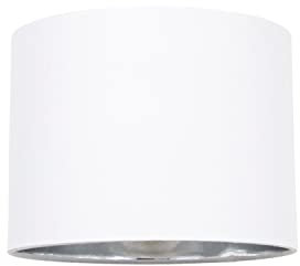 Modern and Stylish White Cotton Fabric Small 8 Drum Lamp Shade with Shiny Silver Inner - 40watt Maximum by Happy Homewares