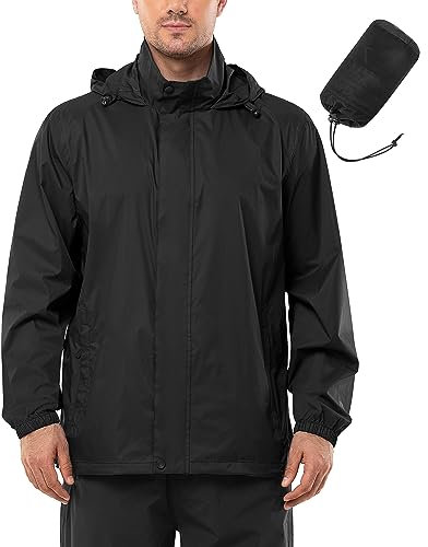 Outdoor Ventures Mens Lightweight Waterproof Jackets, Packable Rain Jacket Breathable Windproof Raincoat Adjustable Hiking Outdoor Jacket Black M