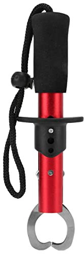 Fish Lip Gripper, One Hand Operation Anti-oxidation Fish Grip Holder Corrosion Resistant Stainless Steel with Wristband for Outdoor Fishing (Red)