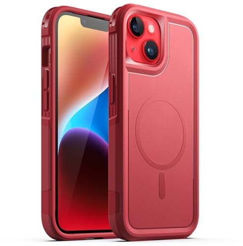 JETech Case for iPhone 14 Plus 6.7-Inch Compatible with MagSafe, Heavy Duty Dual-Layer Rugged Protection, Shockproof Protective Tough Phone Magnetic Cover (Red)
