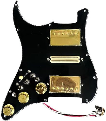 HSH Pickguard-Set für Linkshänder, vorverdrahtet, für Linkshänder, Spule, geteilt, Alnico V-Tonabnehmer, 4 Einzelschnitt-Knebel für Squier, Strat, E-Gitarre, Zubehör, Ersatz