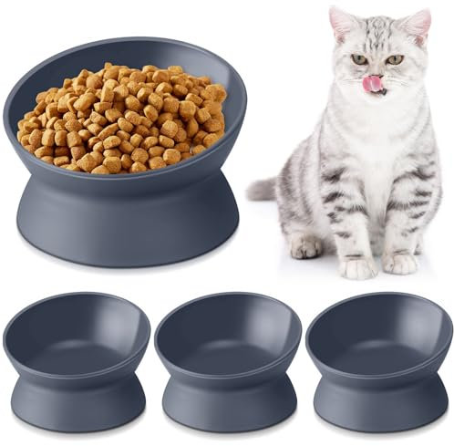 Bokon Erhöhte Futternäpfe für Katzen, Kunststoff, geneigt, schützt die Wirbelsäule des Haustiers, Schnurrhaarfreundlich, Anti-Erbrechen, Katzennapf für flache Kätzchen, Grau, 4 Stück
