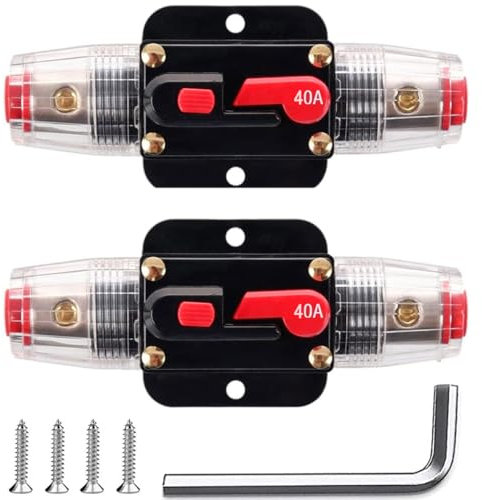Greluma 2 Pezzi Fusibile di ripristino dell'interruttore automatico in linea da 40A,portafusibile di ripristino 12V-24V DC 40A con ripristino manuale per la protezione del audio automobilistico