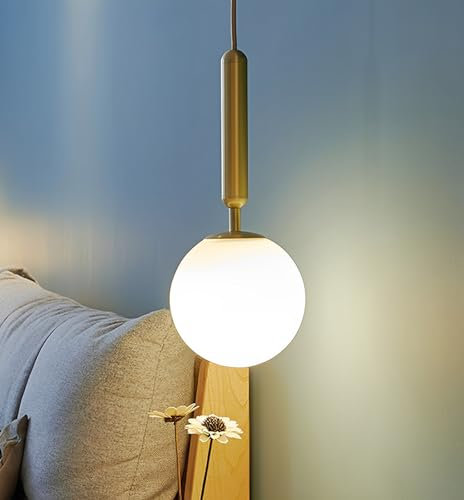 KRUIHAN Moderne Gold Globe Pendelleuchte Weiß Ball Glas Lampenschirm Verstellbare Höhe Hängeleuchte für Küche Insel Essen Schlafzimmer,20CM