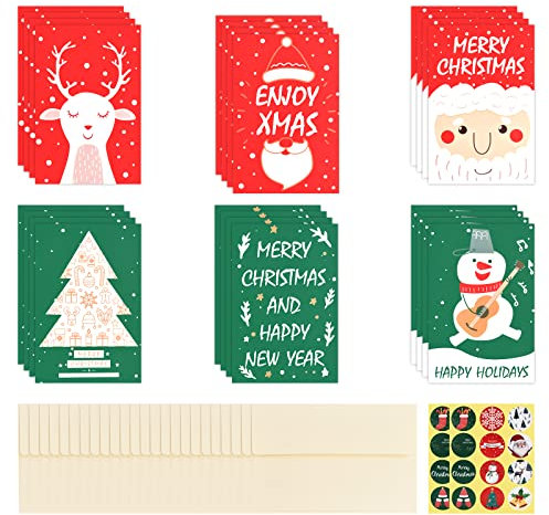 24 Weihnachtskarten Set mit Umschlag und Aufkleber, Weihnachtskarten, Weihnachtskarten Klein, Weihnachten Geschenkkarten, Weihnachtskarten mit Umschlag Set, Weihnachtskarten Bastelset, 10*15cm