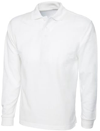 COOZO Mens Long Sleeve Polo Shirt - White - 4XL