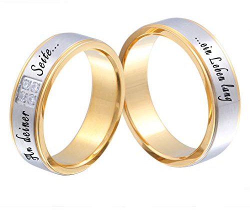 Juwelier Schönschmied Trauringe Partnerringe Eheringe - inkl. WUNSCHGRAVUR - Edelstahl Zirkonia 56-54 131HDac - mit AMAZON KONFIGURATOR direkt online gestalten !
