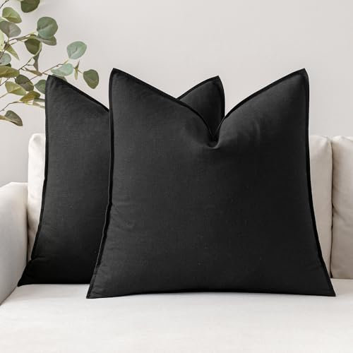 MIULEE Kissenbezug Kissenhülle Dekokissen Leinen Baumwolle Dekorative Kissenbezüge Waschbar Sofakissen mit Verstecktem Reißverschluss für Wohnzimmer Schlafzimmer Sofa 2er Set 45x45 cm Schwarz