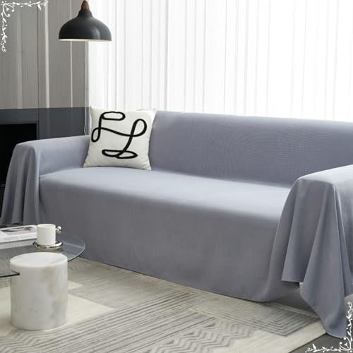 Epinki Sofaüberwürfe, 180x260CM Sofahusse 2 Sitzer Einfarbig Muster, Superweiche Sesselbezug aus Chenille Möbelschutz-Sofabezüge, Hellgrau
