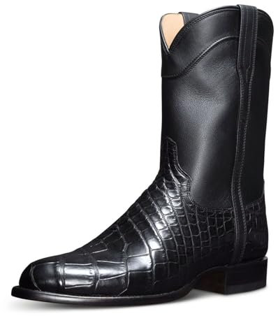 Stivali da Uomo Cowboy Alligator - Western Boot Cowboy Boots Uomo con Punta A Punta | Pull-On Boots| Ricamato | per Lavoro, Equitazione,Nero,39 EU