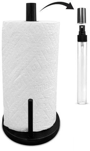 BluJaye Black Freestanding 2-in-1 Paper Towel Holder with Spray Bottle, 14 x 7, Metal, Anti-Skid Base