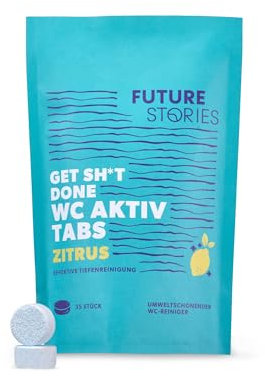Future Stories WC Aktiv Tabs - 35 Stück Toiletten-Reiniger gegen Kalk, Schmutz- natürlich abbaubar, blitzblank - Zitrus