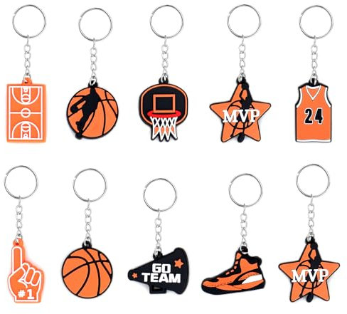 MJFENDAI Lot de 10 porte-clés de basket-ball, mini porte-clés - Pendentif ballon de basket - Pour sacs à dos, fêtes, enfants, anniversaire, Noël