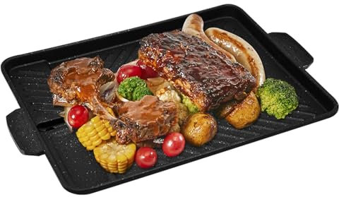GOEDCH Fornello Antiaderente Senza Fumo Piazza Grill Pan: 37x26 cm Portatile Coreano BBQ Grill Pan, Antiaderente Griglia a Carbone Piastra, Teglia Barbecue Piastra Calda per Party, Picnic, Barbecue