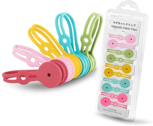 Maveek Magnetic Cable Ties, 10 Pieces Reusable Cable Ties Cable Straps Silicone Magnetic Wire Tie Cord Organiser Clips for Organizing Wires, Earphone, Charging Cords (Multicolour)