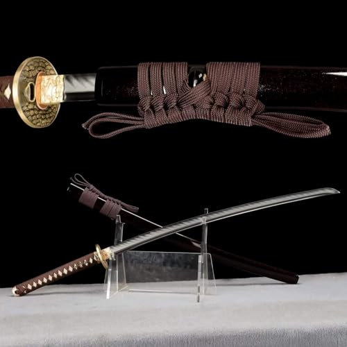 103cm handgefertigtes Katana-Schwerts,T10-Klinge mit brennendem Muster,Scheide aus massivem Holz und Schutz aus reinem Kupfer,echte Samurai Swords zum Verschenken,Rollenspielen,Heimdekoration,Sammeln