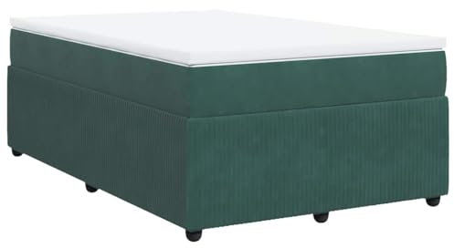 vidaXL Boxspringbett, Polsterbett Bett mit Matratze Matratzenauflage, Bettgestell mit Lattenrost, Doppelbett für Schlafzimmer, Dunkelgrün 120x190cm Samt