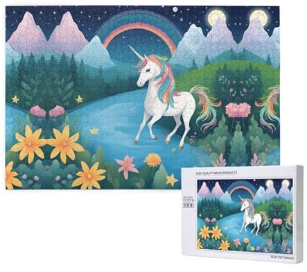 Running Unicorns Puzzles 1000 Piece for Jigsaw Puzzle Wooden Puzzle Forfamily Friend Home Decor Wall Art 29.5 X 19.7 in