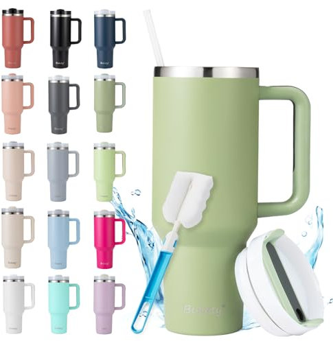 Bukaty Taza térmica con pajita y asa, 30 oz/0,9 l, vaso grande con tapa y pajita, taza de café térmica para llevar térmica, de acero inoxidable, taza de vacío portátil para bebidas frías y calientes