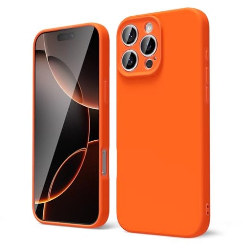oakxco for iPhone 16 Pro Case Liquid Silicone, Soft Rubber Gel Elegant Aesthetic Basic Simple Cover, Cute Thin Slim TPU Matte Solid Color Plain Smooth Case for Women Men Boy, Neon Orange