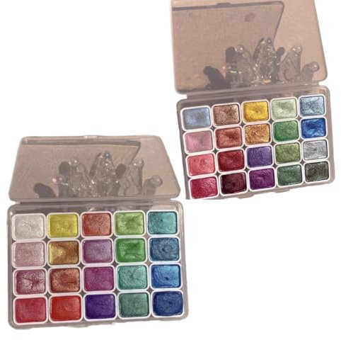 2Pcs Forestry Shifting Watercolor Painting Set 20 Colors Shimmer Metallic Paint Kit Colourful Glitter Forestry Paint for Art Painting