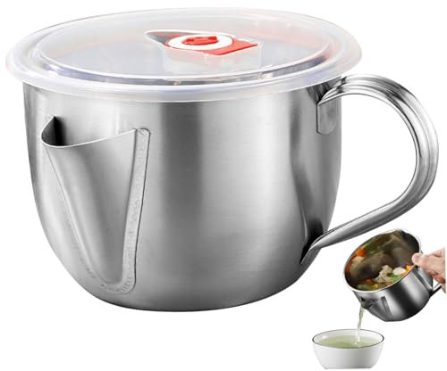 Fat Separator Jug 1L Food Grade Stainless Steel Gravy Separator Jug with Lid and Handle 2 Outlets Bacon Grease Container for Kitchen Supplies.
