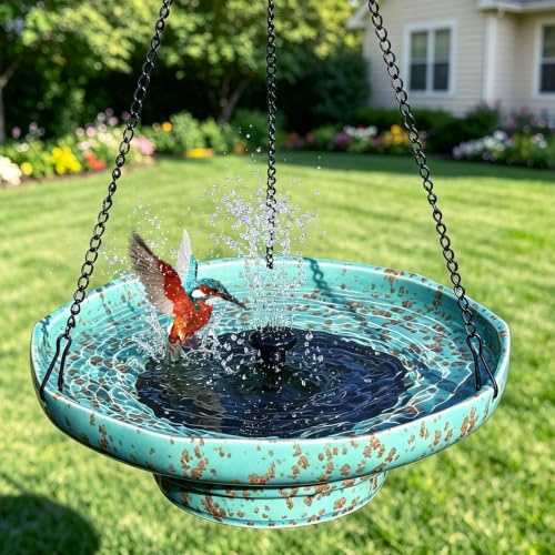 Ceramic Hanging Solar Bird Bath,Fountain Bird Bath Hanging for Outside | Solar Hanging Bird Bath,Weather-Resistant Vintage BirdBaths Decorfor Garden Patio Yard Deck Lawn