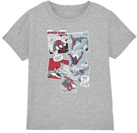 Spiderman Boys Panel Collage Unisex Kids T-Shirt, Athletic Heather, 12-13 Years UK