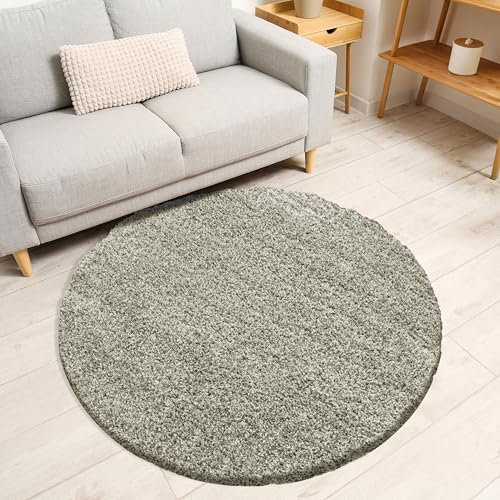 Miovani Hochflor Teppich Rund 80 cm Sand Braun - Besonders weicher Shaggy Teppich in vielen Farben & Größen für Dein gemütliches Zuhause - Teppich Wohnzimmer & Schlafzimmer