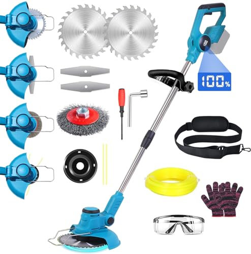 Rasentrimmer Mit Akku Für Makita Rasentrimmer, 4 in 1 Akku Rasentrimmer Mit 4 Arten Klingen, 1300w Leicht Freischneider Akku für Rasen,(Keine Batterie)