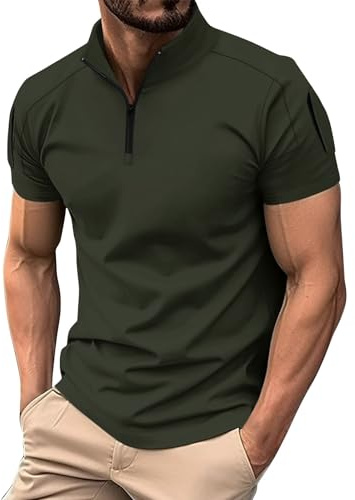 SOOUICKER Poloshirt Herren Kurzarm Zipper Stehkragen Funktionsshirt mit Kragen Sport Sommer Tshirt mit Reißverschluss Elegant Poloshirts Modern Slim Fit