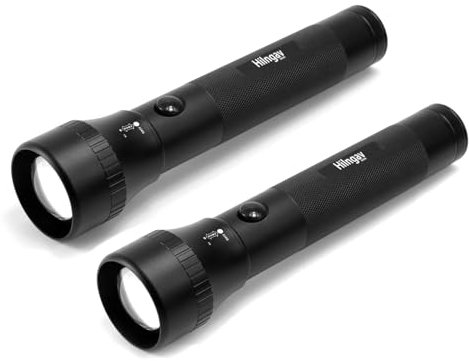 Hilngav 2 Pack 2D Cell Battery LED Big Flashlights Zoomable Single Mode Aluminum Alloy Torch Flashlight, Rugged Large Flashlight for Outdoor Adventures Emergency Power Outages Hiking Camping Caving