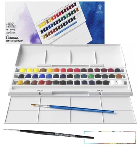 Cotman Winsor & Newton Aquarelle 45 Demi-Godets e + 2 pinceaux et 1 carte