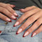 French Tip Press on Nails - 24PCS Wine Red Almond False Nails -Nude Based Red Medium Fake Nails with Glue - Natural Glossy Elegant Full Cover Acrylic Stick on Nail Removable for Women Girls Nail Art