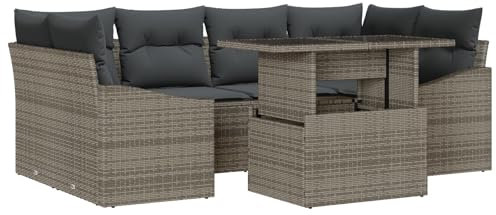 vidaXL Garten-Sofa-Set 7 STK. Grau Poly-Rattan