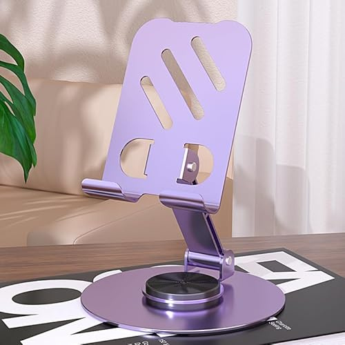 Adjustable Metal Phone & Tablet Stand, 360° Rotating Desktop Holder, Weighted Base, Purple