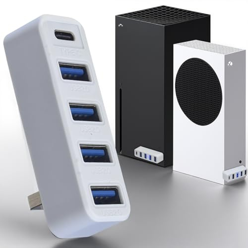 Hub USB a 5 porte per accessori Xbox Series X/S, adattatore di ricarica splitter USB ad alta velocità con 4 porte USB 2.0 + 1 porta di tipo C 3.0 per Xbox Series S/X, Plug and Play, bianco