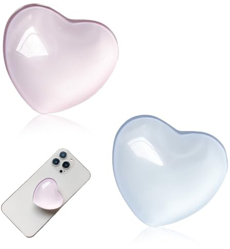 JYNXOR 2pcs Supporto ad anello per cellulare, supporto di alta qualità, rotazione a 360°, presa sicura, comfort quotidiano per smartphone e tablet, pieghevole e retrattile,A forma di cuore (Rosa,Blu)