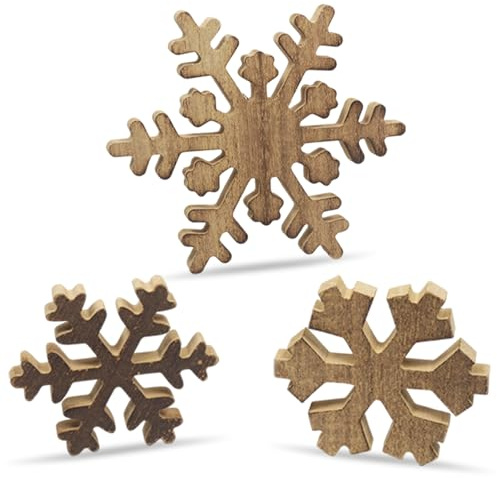 Weihnachten Holz Deko, 3 Stück Schneeflocken Holz Dekoration, Weihnachtsschmuck, Tischdekoration für Weihnachtsdekoration Raumdekoration, Weihnachten Party Dekoration für Zuhause Innen