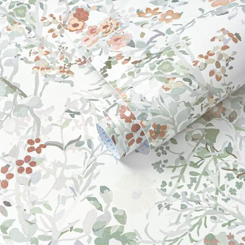 Ismoon Carta da parati vintage floreale bianca e rosa, carta da parati bohémien, rimovibile, autoadesiva, in vinile, per armadi, scaffali, camera da letto, decorazione da parete, 43,9 x 998,2 cm