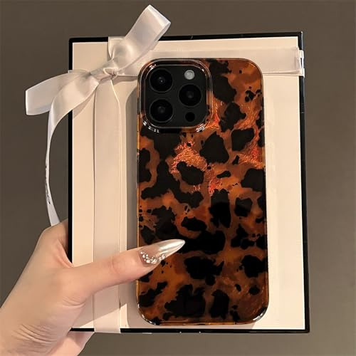 xoniery for iPhone 16 Pro Max Case with Cute Glitter Leopard Print Brown Amber Retro Aesthetic Tortoise Design Phone Case for Women Girl Soft TPU Bumper Hard PC Shockproof Protection Cover