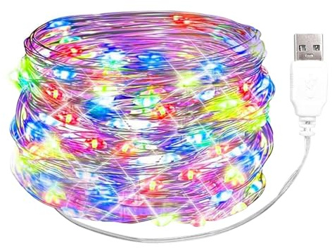 ENLACE LED Lichterkette mit USB, 5M 50 LED Kupferdraht Lichterkette Stecker | Bunt Draht Micro Lichterketten für DIY Weihnachten, Schlafzimmer, Garten, Party, Hochzeit, Innen Deko