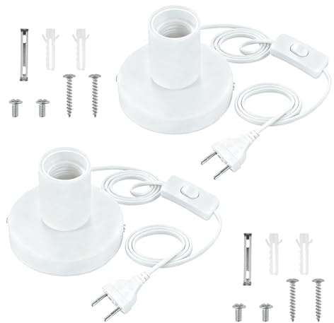 2 Stück Tischlampe Lampenfassung E27 mit Kabelschalter, 1,8m Netzkabel,Weiß | Fassung E27 Nachttischlampe Retro Glühbirnen Fassung mit Stecker für Home Lighting Decor Bar Schlafzimmer Büro
