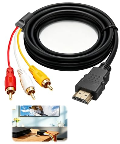 HDMI to RCA Converter Cable 1.5M HDMI to AV Adapter with Red Yellow White | Cord for 1080P HDTV DVD LCD Projectors Transmitter Only HDMI to RCA Passive Cable Without Decoding Chip for Old Media Devices